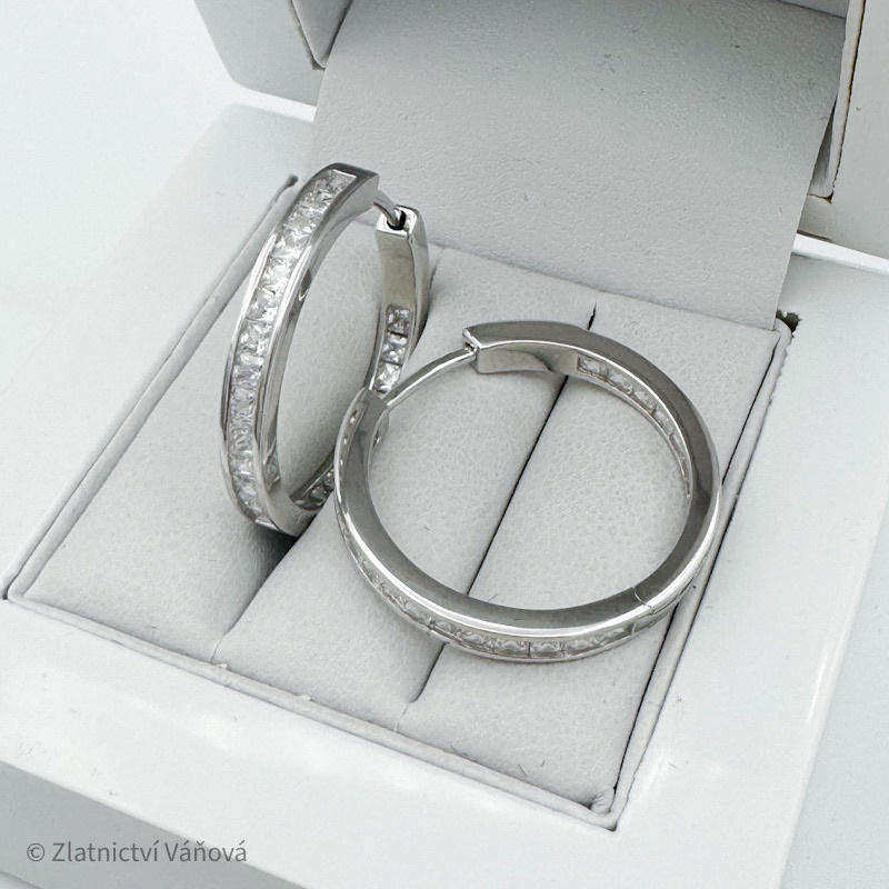 Stříbrné náušnice kruhy se zirkony 24,2mm